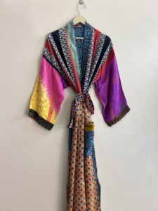 Bata Kimono Larga de Algodón Tejido para Mujer, Manga Larga, Estampado Floral, Ropa de Dormir Informal, Bata de Verano - Product Image 4