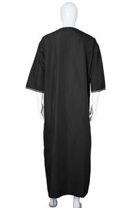 Robe ethnique pour le Ramadan, vêtement islamique Jubbah, Thobe, Jubba, Thawb pour musulmans, couleur noire, en coton respirant, Kaftan Thobe - Product Image 3