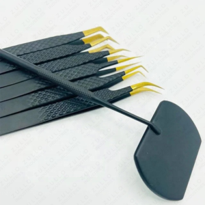 Juego de 7 Pinzas para Pestañas Negras y Doradas y Espejo para Pestañas, Herramientas de Precisión con Punta de Fibra de Acero Inoxidable, Kit de Marca Privada OEM - Product Image 5