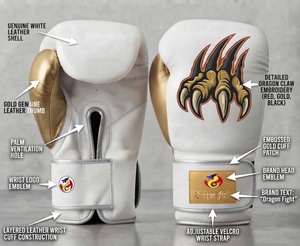 Gants de boxe DF-BGAwy2 - 14 oz, fermeture auto-agrippante, cuir blanc/doré, respirants, pour sparring, MMA, kickboxing, arts martiaux, entraînement, adulte - Product Image 4