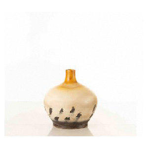 <b>Ceramic</b> <b>Vase</b> Cylindrical Shape Matte Finish With Black Speckles Yellow Neck Decorative Home Accent 1 Piece - Product Image 3