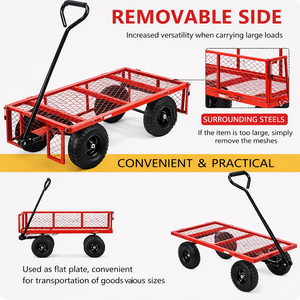 Chariot de jardin en acier robuste à capacité de 600 lb, côtés amovibles pliables, pneus pneumatiques de 10 pouces, chariot utilitaire noir ODGGAD013 - Product Image 6