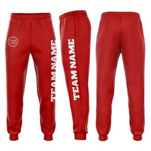 Pantalon de survêtement rouge pour homme, taille élastique, logo personnalisé, impression du nom de l'équipe, joggers décontractés, respirant, en polyester, pour l'automne - Product Image 1
