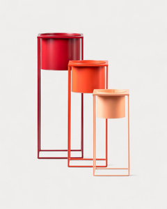 Pots de fleurs en métal colorés avec supports en fer hauts, supports décoratifs modernes pour fleurs en rouge, orange et pêche pour l'intérieur - Product Image 2