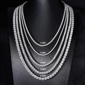 Cadena de tenis de moissanita VVS1 con corte brillante redondo de 2mm, 3mm, 4mm, plata de ley 925 para hombre, 16, 18, 20, 22, 24 pulgadas, pasa el probador de diamantes - Product Image 1