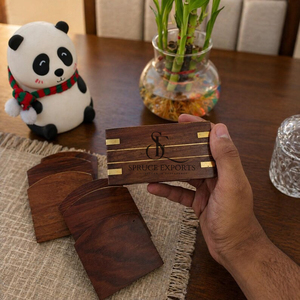 Handmade Wooden Coaster <b>Set</b> With Brass Trim Box. <b>Square</b> Shape Arch Design Premium Wholesale Tableware For Luxury Dining - Product Image 5