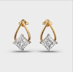 IGI Certified Princess Cut Lab Grown Diamond Drop Stud <b>Earrings</b> 9K Rose/Yellow/White Gold Geometric Designer Diamond <b>Earrings</b> - Product Image 1