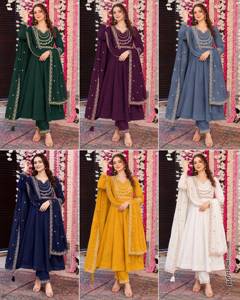 Conjunto azul indio pakistaní de seda bordada, traje Anarkali de manga larga, Salwar Kameez con Dupatta para bodas, ropa para mujer. - Product Image 4