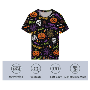 Camiseta Personalizada con Estampado de Halloween, Manga Corta, Cuello Redondo, Estilo Casual Urbano, 100% Poliéster Ecológico - Product Image 4