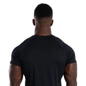 T-shirt de sport noir pour homme en coton premium, col rond, performance, entraînement en salle de sport, fitness, décontracté, à porter au quotidien - Product Image 4