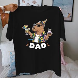 Camiseta de Manga Corta para Mujer, 100% Algodón, Tejido de Punto, Estampado Informal con Diseño de Capibara Celebrando su Cumpleaños, Corte Cómodo - Product Image 2