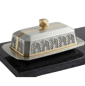 Beurrier Art Déco Glamour avec couvercle, en métal doré incrusté, rectangulaire, pour la table, la cuisine et les fêtes - Product Image 5
