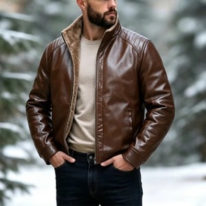 Chaquetas de Motociclista de Cuero para Hombre, Forradas de Felpa para Invierno, Chaqueta de Motocicleta a la Moda, Ropa Deportiva para Senderismo y Actividades al Aire Libre, Cuello Alto con Cremallera - Product Image 6