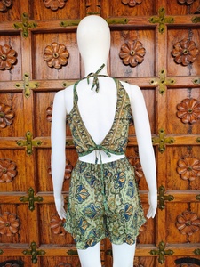 Shorts en soie pour femmes, imprimé Paisley, style bohème, taille élastique, cordon de serrage à pompons, pour l'été, la plage, décontracté, fluide, avec ourlet à volants - Product Image 3