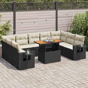 Conjunto de Sofás Modulares Grandes para Jardín, en Ratán Sintético Negro y Blanco Crema, Muebles de Jardín Modernos - Product Image 1