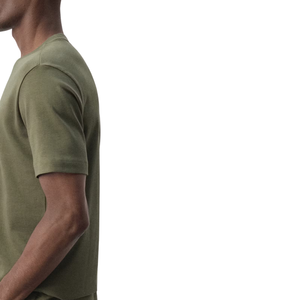 Camiseta de Manga Corta para Hombre, Cuello Redondo, Color Verde Oliva, Corte Regular, Informal, Tejido de Punto, Básica, para Uso Diario, Venta al Por Mayor - Product Image 4