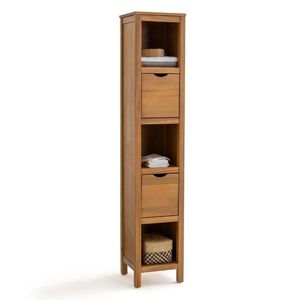 Solid Teak Wood <b>Tall</b> Bathroom <b>Cabinet</b> 2 Drawer 3 Open Shelf Linen Tower - Product Image 1