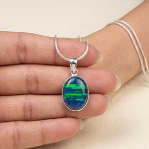 NIKHIL GEMS Élégant Pendentif Ovale en Opale Noire Naturelle Argent Sterling 925 Effet Feu Bleu Vert Vintage Cadeau de Fiançailles pour Elle Troisième - Product Image 4