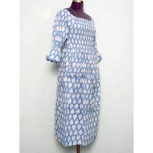 Women's 100% Pure Cotton Maxi Dress Indian Hand Block Floral Solid Printed <b>bell</b> Sleeve Sweet Comfortable Casual Night Simple - Product Image 4