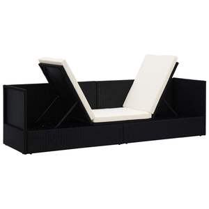 Chaise longue de jardin en rotin PE noir et blanc crème avec structure en acier thermolaqué - Product Image 4
