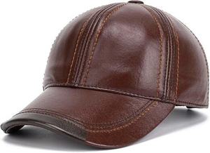 Casquette de baseball en cuir véritable unisexe, chapeau d'hiver marron chaud pour l'extérieur, ajustable, doux et décontracté - Product Image 2