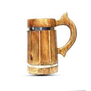 Mug à bière en bois poli fait main, style viking rustique médiéval, traditionnel - Product Image 6