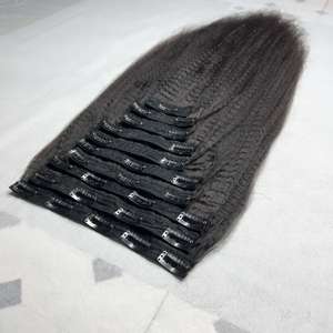 Extensions de cheveux naturels vietnamiens à clipser, 14 pouces, lot de 8 pièces, lisses crépus, permanentés et toutes les couleurs disponibles - Product Image 2