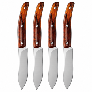 Cuchillos para carne de acero inoxidable de primera calidad con mangos de madera, hojas afiladas de filo recto para cortar carne, para restaurantes, comedores y el hogar. - Product Image 4