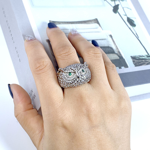 Anillo de Moissanita con Diseño de Búho, Anillo de Animal de Inspiración Vintage, Piedra Blanca Brillante, Joyería de Moda, Regalo para Mujer - Product Image 5
