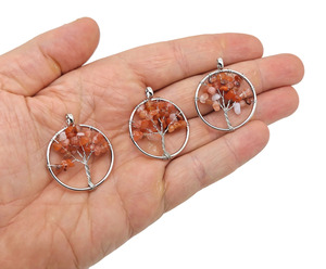 Colgantes de árbol de la vida con incrustaciones de piedra natural, dijes de aleación chapados en plata, estilo bohemio, joyería de regalo unisex - Product Image 4