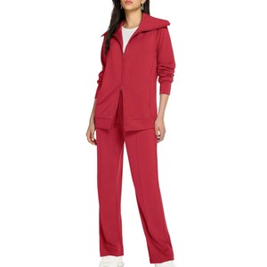 Ensemble de survêtement beige pour femme, couleur unie, manches longues, fermeture éclair, décontracté, respirant, coupe régulière, idéal pour le printemps - Product Image 4
