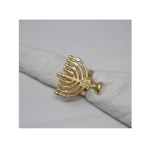 Wholesale Customizable Gold Menorah Napkin Rings Modern Eco-Friendly Durable Aluminum Wedding Napkin Holders <b>Table</b> Decor OEM - Product Image 1