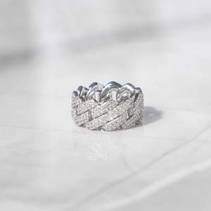 Luxury Cuban Link <b>Ring</b> | 925 Sterling <b>Silver</b> Pave Chain <b>Ring</b> | Iced Out Statement <b>Ring</b> for <b>Men</b> & Women - Product Image 2