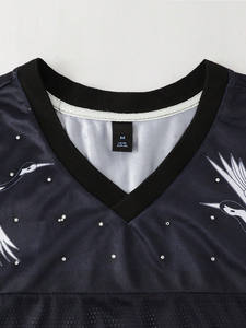 Maillot de football américain personnalisé pour femme, noir, en maille, col en V, avec motifs graphiques en strass thermocollés, OEM, marque privée, vente en gros - Product Image 5