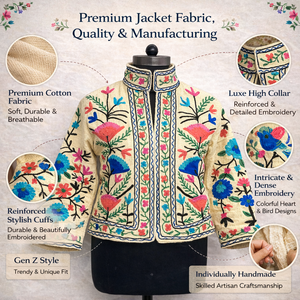 Veste bomber en coton fleuri de qualité boutique, poche latérale, manches longues, veste ethnique pour femmes faite à la main - Product Image 2