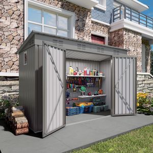 Caseta de Jardín Metálica para Exteriores de 4 x 9 Pies con Techo Inclinado, 6 Ventilaciones y 2 Puertas Batientes para Almacenamiento en el Patio Trasero PA - Product Image 3
