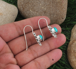 Pendientes Colgantes de Plata de Ley 925 con Turquesa, Piedras Preciosas Naturales, Diseño de Rayos de Sol, Joyería de Lujo para Regalo de Compromiso, Venta al Por Mayor - Product Image 3