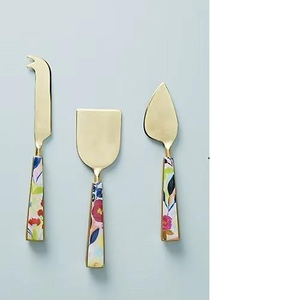 Ensemble de couteaux à fromage de qualité supérieure avec manche en résine florale et lame en acier tranchante, coffret cadeau, fabrication en gros d'Inde - Product Image 1