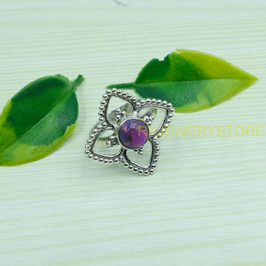 แหวนเงินแท้ 925 ประดับพลอยสีม่วงทองแดง แหวนดีไซน์แฮนด์เมด แหวนโบโฮ ของขวัญเครื่องประดับ - Product Image 4