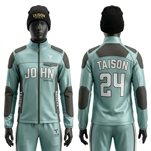 Combinaison d'entraînement de football américain pour hommes, 320 GSM, polaire polyester, gris menthe, empiècements, impression par sublimation personnalisée, broderie - Product Image 1