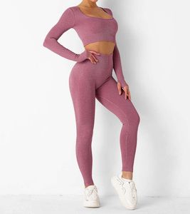 Ensemble 2 pièces soutien-gorge de sport et leggings taille mi-haute, couleur unie, logo avant, respirant, séchage rapide, vêtements de sport, gym, fitness, yoga pour femmes - Product Image 6