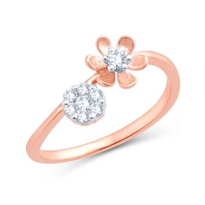 Anillo de diamantes Rosy Buds, anillo de compromiso con diseño de flor con diamantes de oro de primera calidad para mujer, corte redondo de 0,08 quilates, joyería al por mayor - Product Image 1