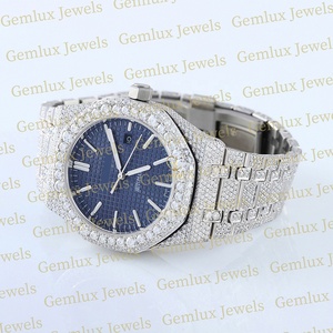 Testeur de diamant de passe d'usure de luxe mouvement automatique cadran bleu D VVS entièrement glacé Moissanite diamant montre Hip Hop pour hommes - Product Image 4