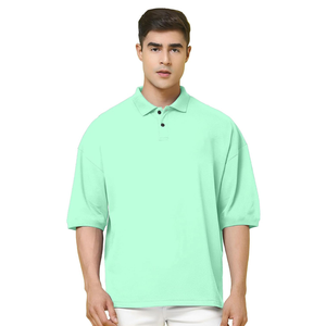 Polo de manga corta para hombre, de buena calidad, talla grande, color verde menta sólido, tejido Oxford informal, teñido liso, corte regular. - Product Image 1