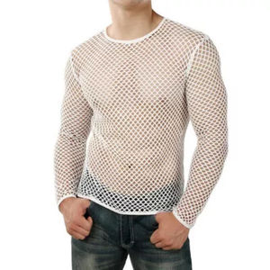 เสื้อยืดตาข่ายแขนยาวผู้ชาย เสื้อยืดตาข่ายน้ำหนักเบา คอกลม สไตล์สตรีท - Product Image 3