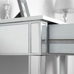 Smooth Matte Silver Finish <b>Mirrored</b> 2-Drawer Media <b>Console</b> Table Makeup Vanity and Home Office Writing Desk for Women - Product Image 3