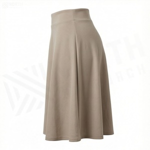 Women High Waist A-Line <b>Knee</b>-<b>Length</b> <b>Skirt</b> Solid Color Comfortable Spandex Cotton Blend All Seasons Wear - Product Image 3