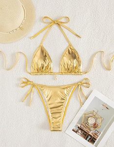 Women's Halter Neck Floral Print Bikini Set with <b>V</b>-<b>Strings</b> in 100% Polyester Beach Bath Dress - Product Image 4