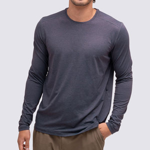 เสื้อยืดคอกลมแขนยาวผู้ชายทรงปกติผ้าถักสีทึบสไตล์ลำลองสีเทาเข้ม - Product Image 3