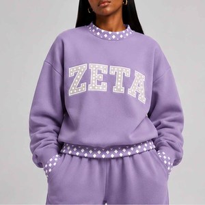 Zeta Wholesale <b>Mock</b> <b>Neck</b> Crew <b>Neck</b> Cotton Fleece Sweatshirt Women Men Ladies Unisex Polka Dot Gingham Patch Tackle Twill - Product Image 3